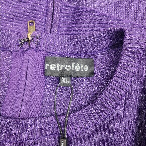 Retrofete Sonja Rib Knit Dress in Metallic Purple Size XL NWT Long Sleeve - Picture 10 of 13
